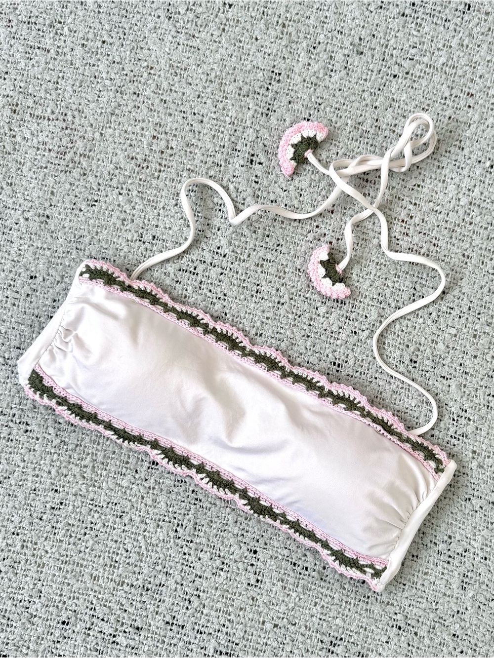 BECCA Crochet Trim Bandeau Swim Top Tie Back Size L
